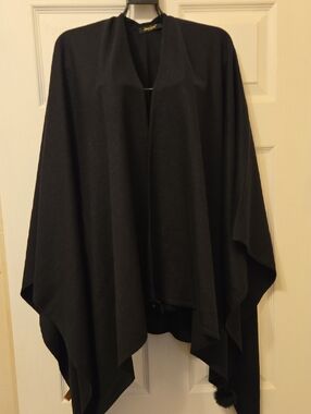 Janice  Black Draped Poncho Wrap
